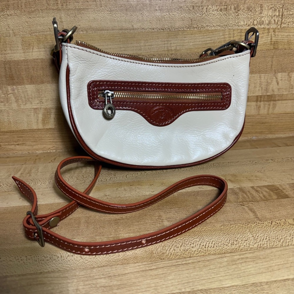Vera Pelle Made in Italy Leather Crossbody Bag White Cognac Two Tone Crescent